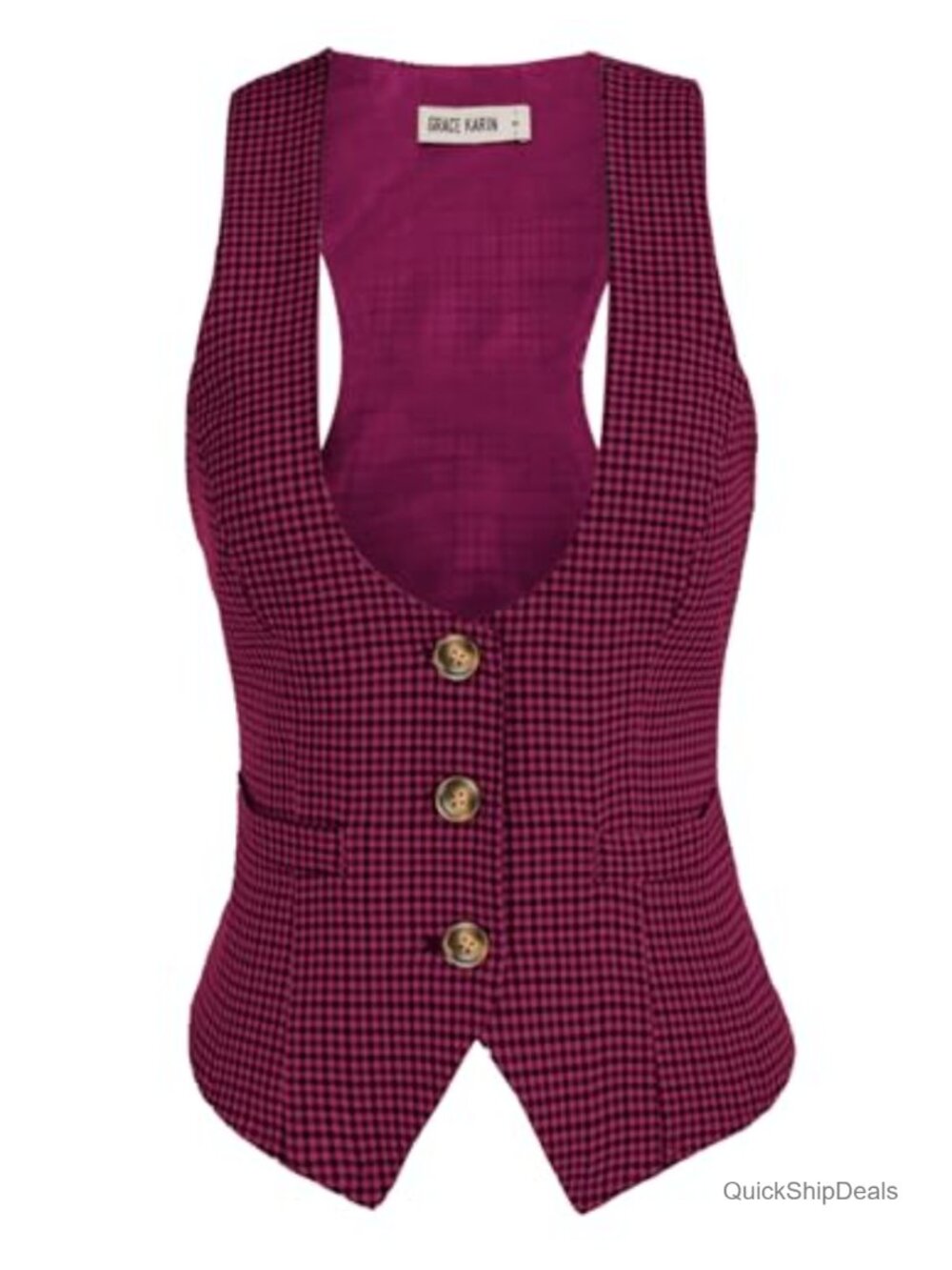 Women's Suit Vest Top Sleeveless Button Waistcoat for Work Office